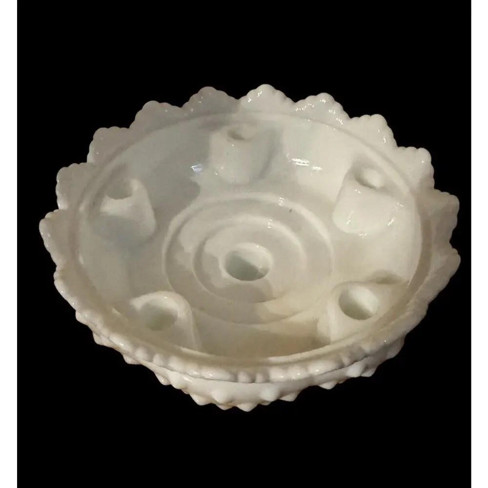 Fenton‎ Footed Hobnail White Milk Glass 6 Candle Holder Bowl Centerpiece